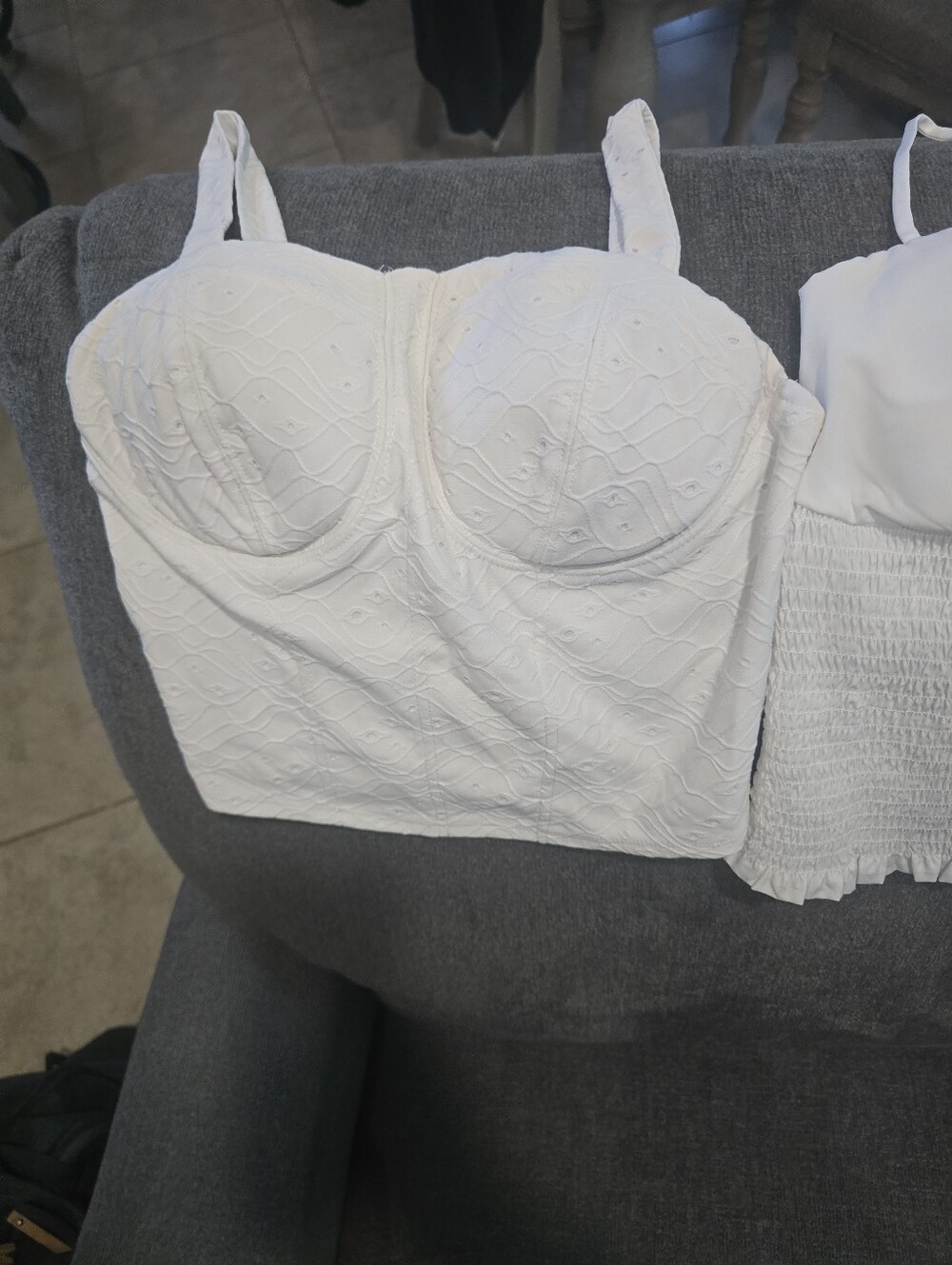 Guess White Ruched Bustier Crop Top - Picture 3 of 5